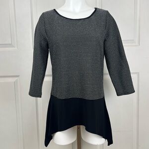 Liz McCoy Black Asymmetrical Silver Striped Tunic Top